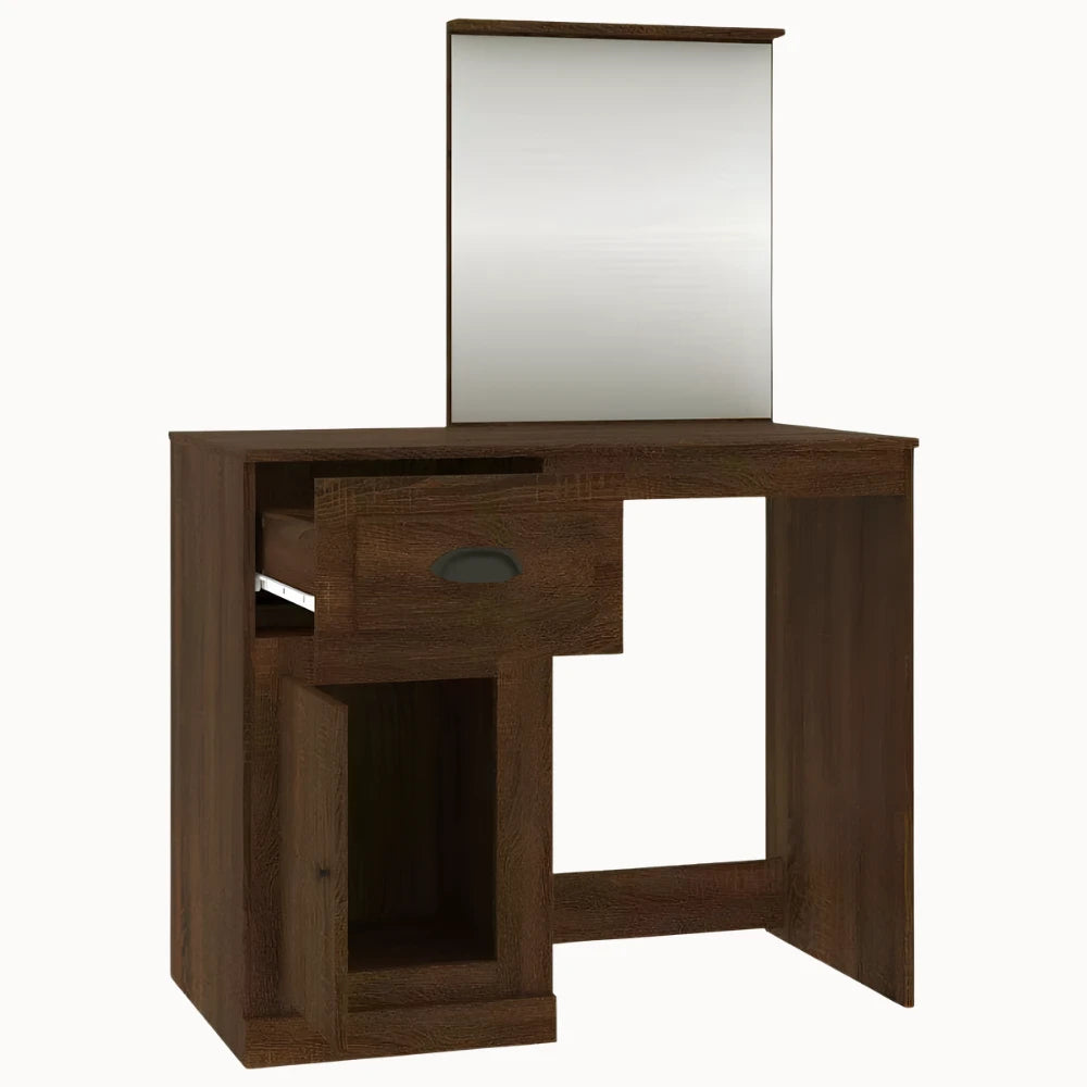 Coiffeuse SOFIA en bois avec miroir et rangements – CELARA